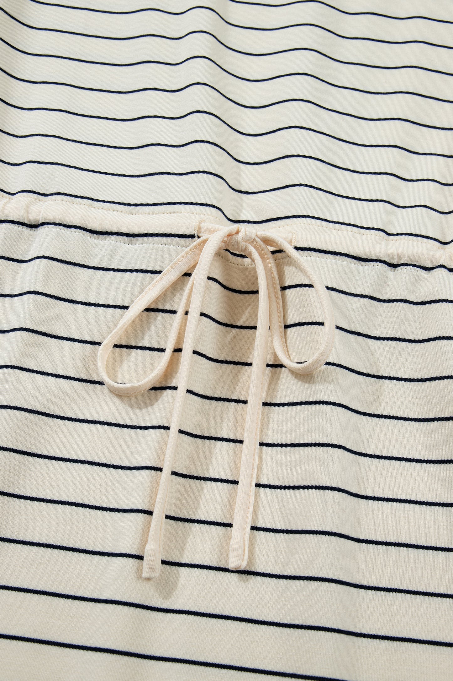 Beige Stripe Drawstring Tunic Tank Mini Dress with Pockets