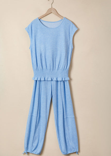 Beau Blue Cap Sleeve Matching Top and Jogger Pants Set