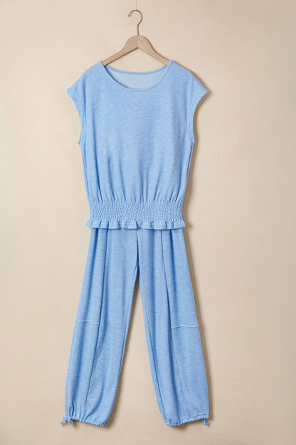 Beau Blue Cap Sleeve Matching Top and Jogger Pants Set