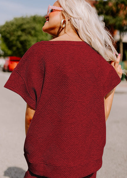 Black Textured Loose Fit T Shirt and Drawstring Pants Set