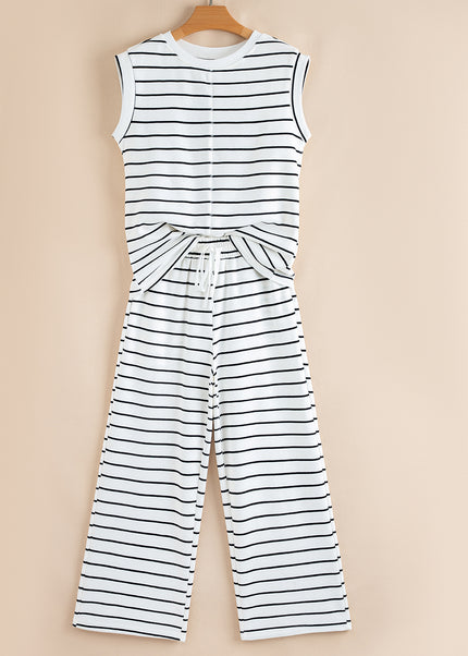 Rose Stripe Casual Wide Leg 2pcs Pants Set