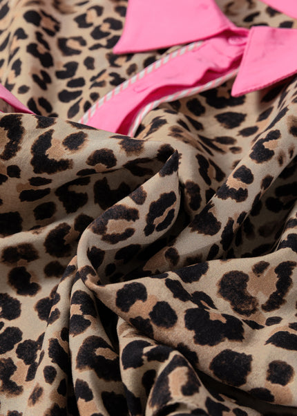 Brown Contrast Trim Leopard Top and Pant Set