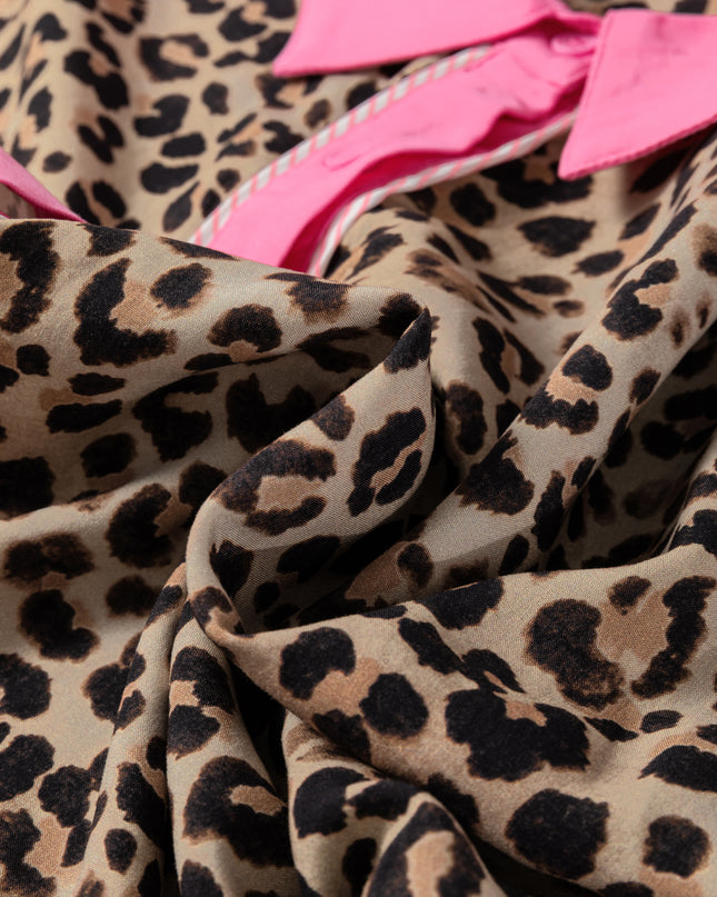 Brown Contrast Trim Leopard Top and Pant Set