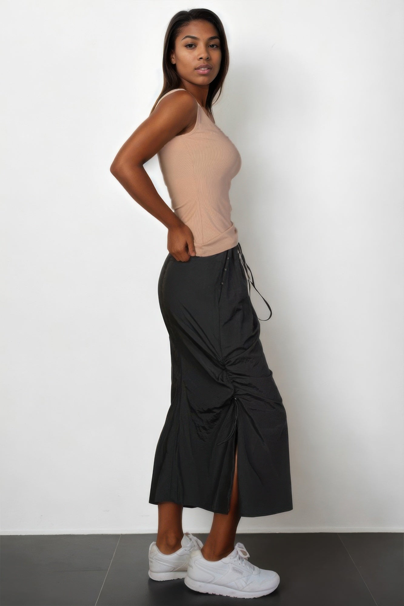 Asymmetrical maxi skirt with a frill - lemon