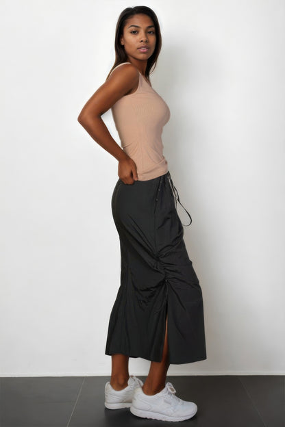 Asymmetrical maxi skirt with a frill - lemon