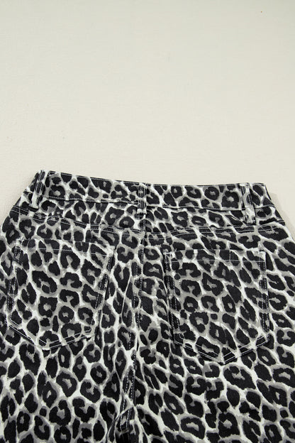Black Leopard Print Barrel Jeans