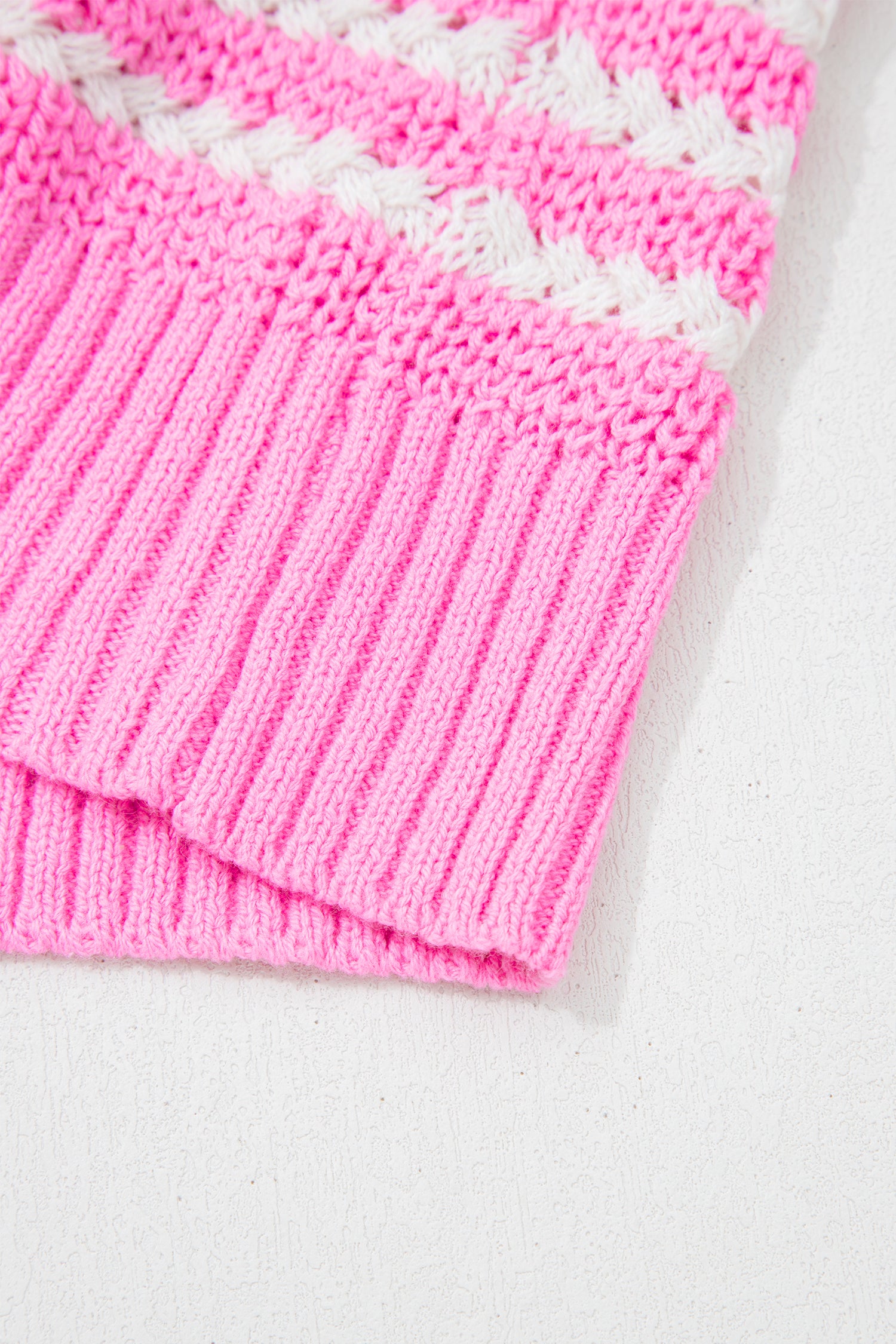 Pink Stripe Short Sleeve Knit V Neck Bow Knot Sweater