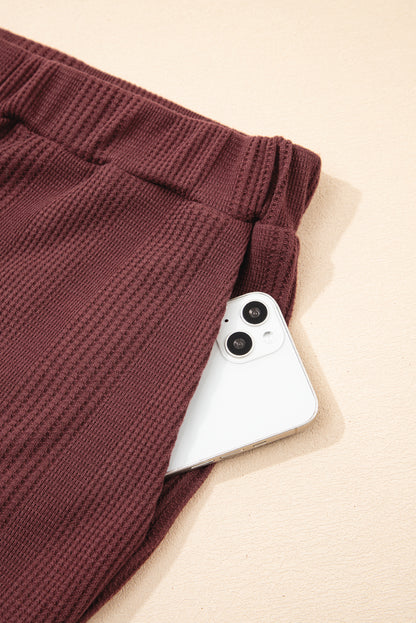 Beau Blue Solid Color Ribbed Ruffle Tank Top and Pants Set