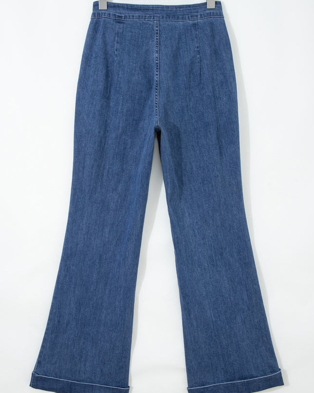 Ashleigh Blue Golden Button Detail Rolled Edge Flare Leg Jeans