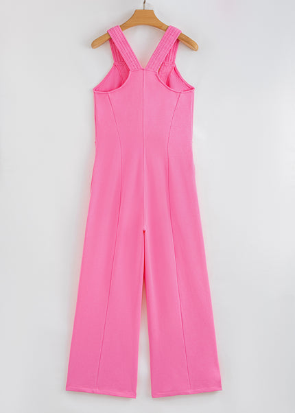 Bonbon Raw Seam Patchwork Wide Leg Loose Jumpsuit