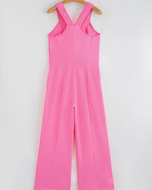 Bonbon Raw Seam Patchwork Wide Leg Loose Jumpsuit