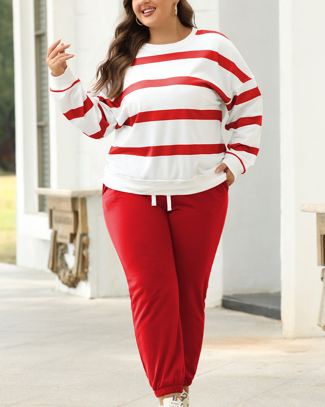 Brown Stripe Striped Drop Shoulder Pullover and Jogger Pants Set
