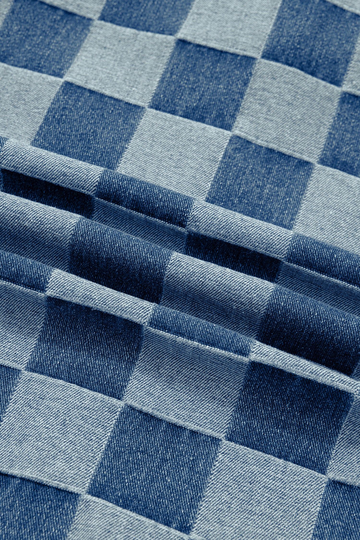 Beau Blue Checkered Ruffle Trim Button Down Denim Vest