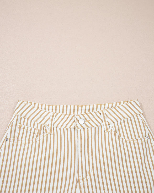 Khaki Stripe Casual Barrel Jeans