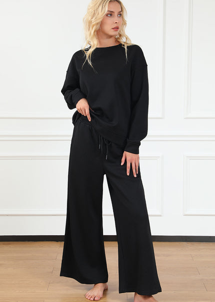 Navy Blue Ultra Loose Textured 2pcs Slouchy Outfit Set