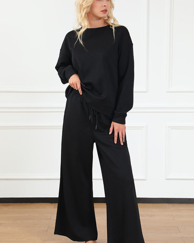 Navy Blue Ultra Loose Textured 2pcs Slouchy Outfit Set