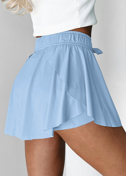 Black Drawstring High Waist Lined Tennis Skorts