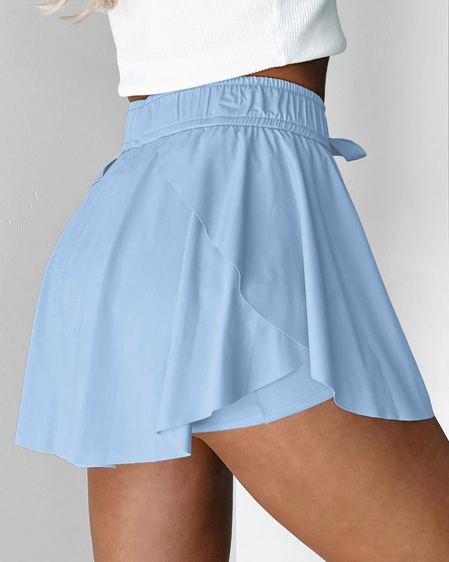 Black Drawstring High Waist Lined Tennis Skorts
