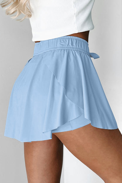 Black Drawstring High Waist Lined Tennis Skorts