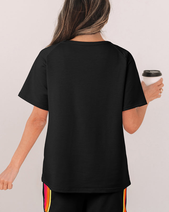 Bonbon Striped Patch Front Casual Tee