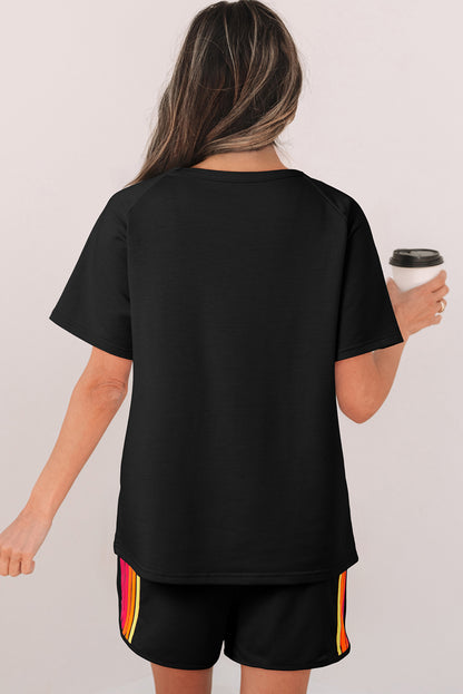Bonbon Striped Patch Front Casual Tee
