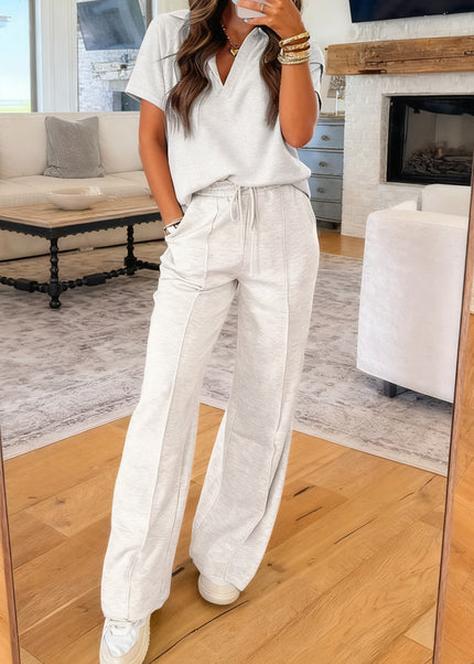 Light Grey Polo Tee Casual Pant Set