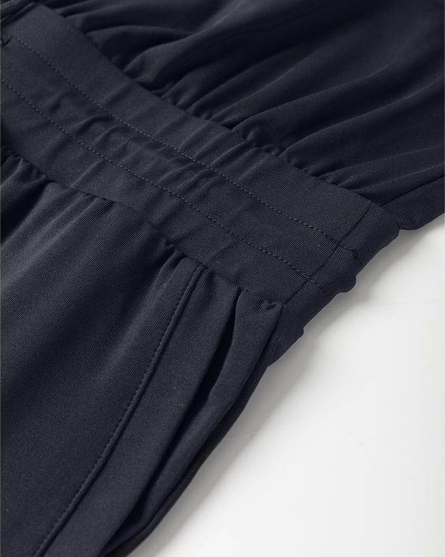 Black Casual Tank Style Tie Waist Pocketed Jogger Jumpsuit