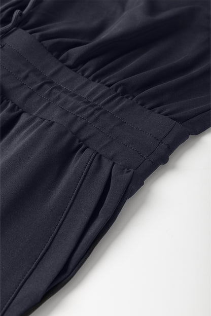 Black Casual Tank Style Tie Waist Pocketed Jogger Jumpsuit