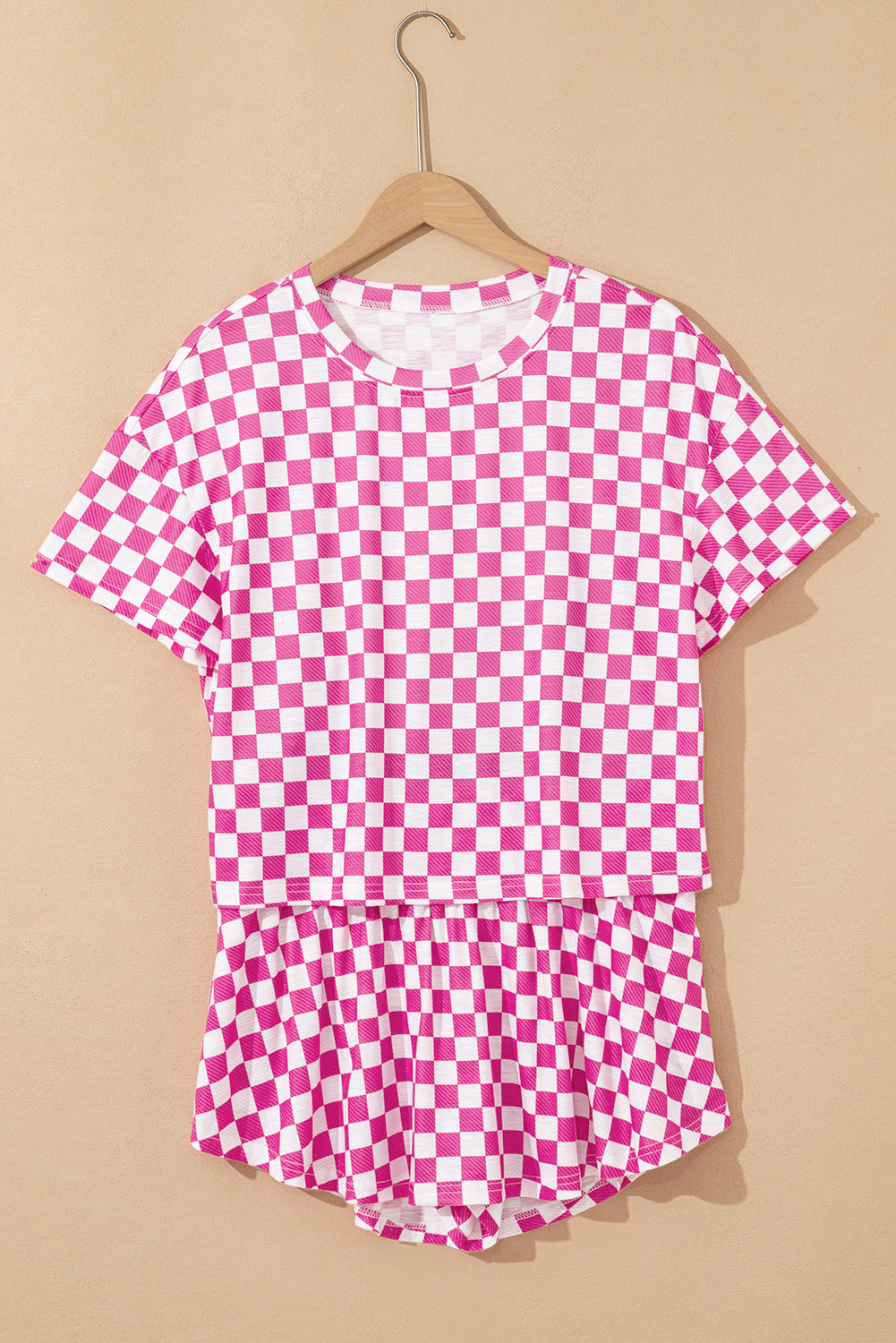 Black Checkerboard T Shirt and High Waist Skorts 2 Piece Outfit set