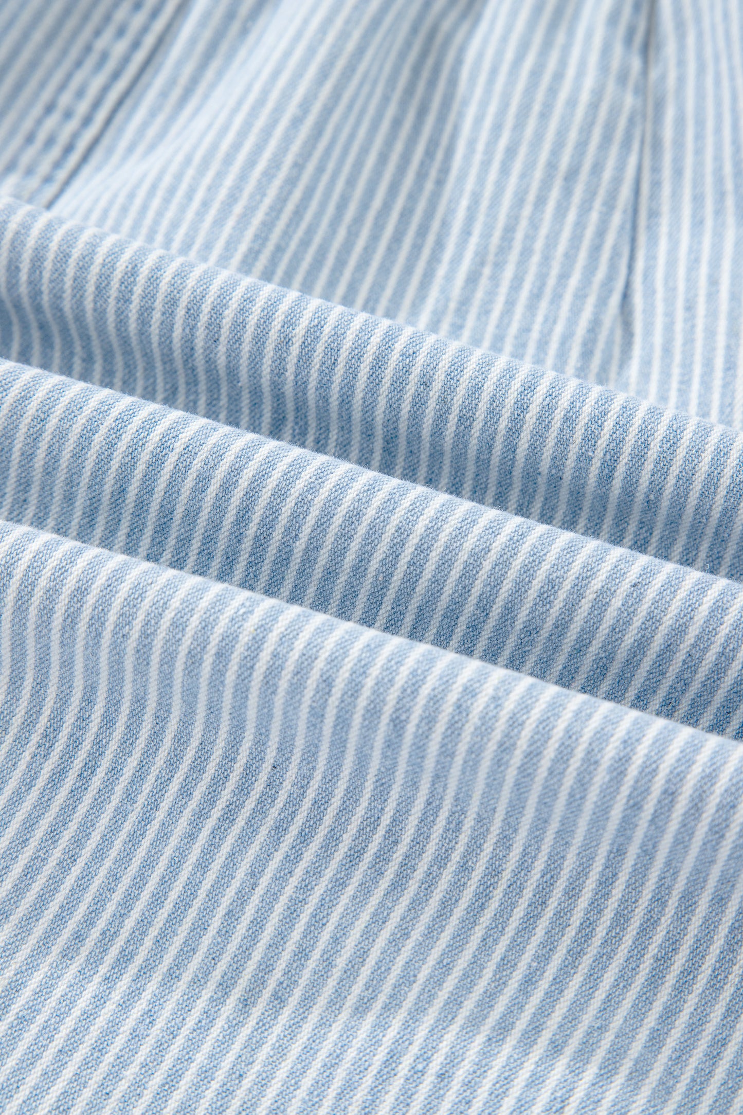 Sky Blue Stripe Collared Button Front Sleeveless Denim Mini Dress