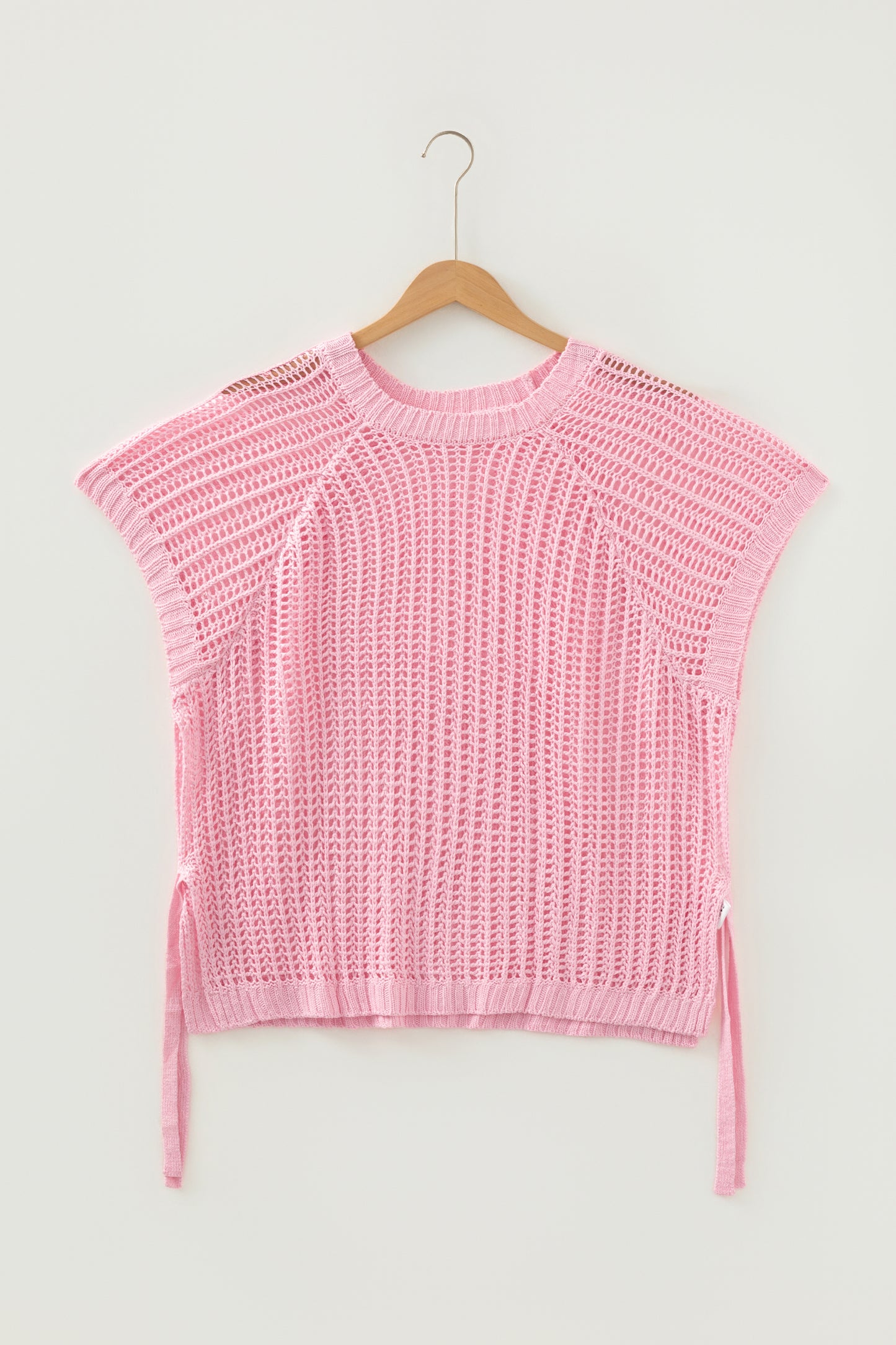 Apricot Plus Size Open Knit Bow Tie Short Sleeve Sweater