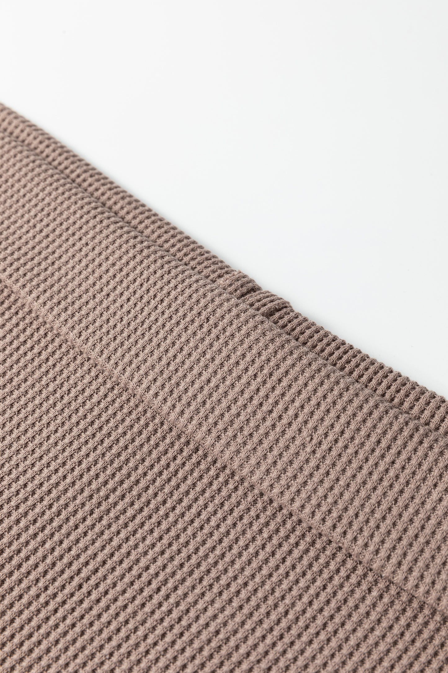 Beige Solid Color Waffle Knit Asymmetric Neck Long Sleeve Top