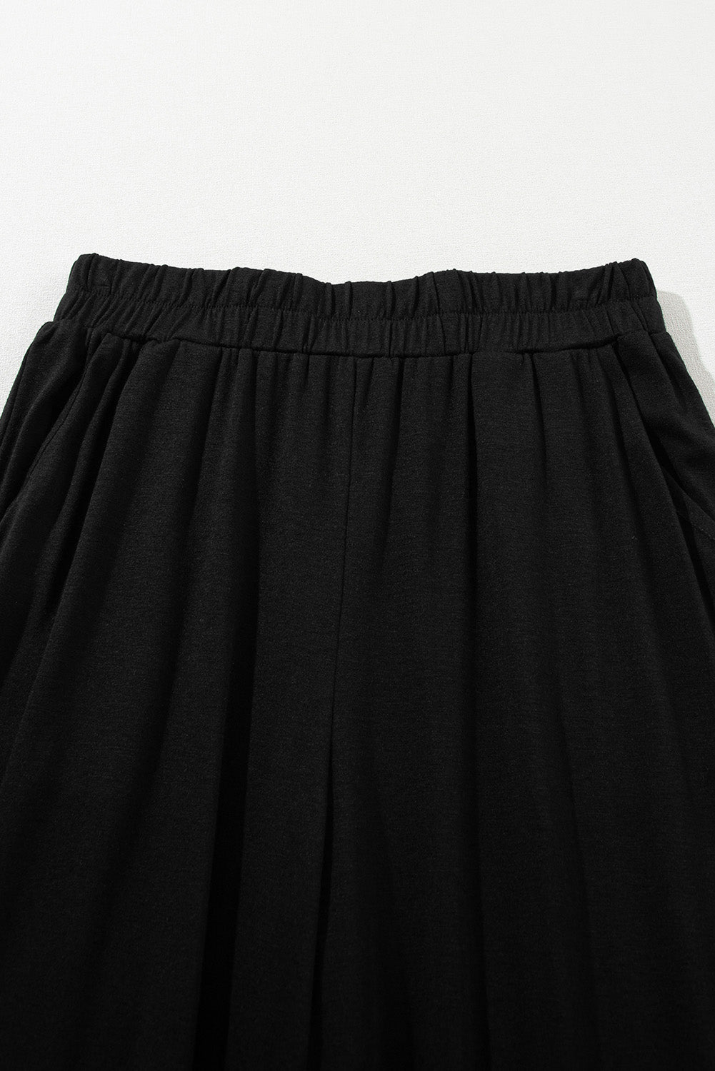 Black Solid Color T Shirt 2pcs Wide Leg Pants Set