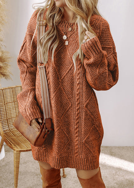 Parchment Cable Knit Drop Shoulder Loose Fit Sweater Dress