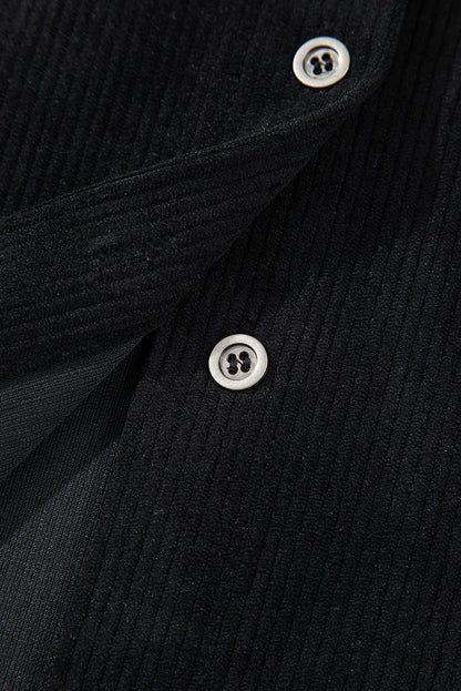 Beige Corduroy Shirt Style Full Button Long Sleeve Shift Mini Dress