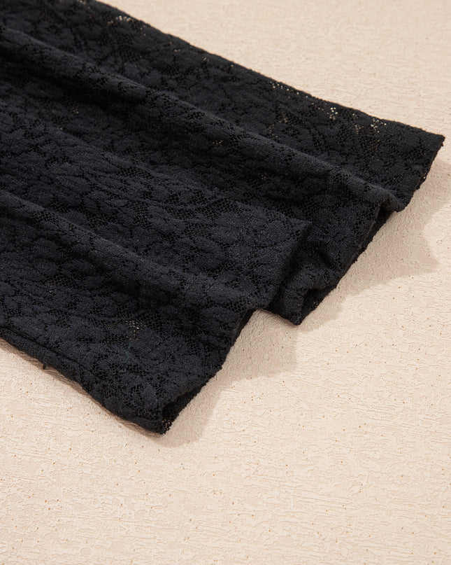 Black Floral Lace Off-shoulder Long Sleeve Slim Top