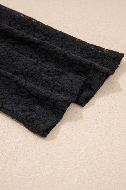 Black Floral Lace Off-shoulder Long Sleeve Slim Top