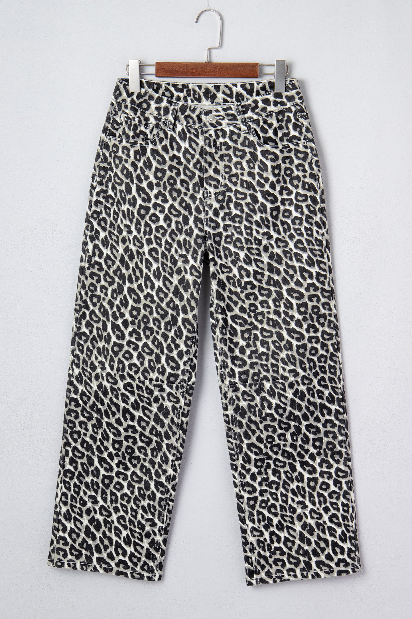 Black Leopard Print Barrel Jeans
