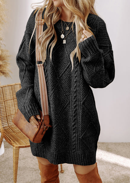 Parchment Cable Knit Drop Shoulder Loose Fit Sweater Dress