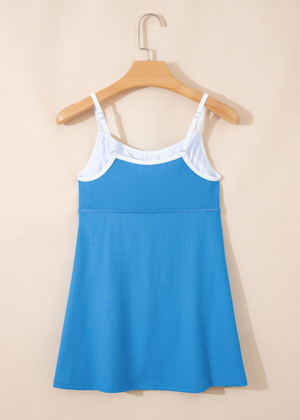 Russet Orange Color Block Edge Ribbed Pocketed Lined Swim Dress
