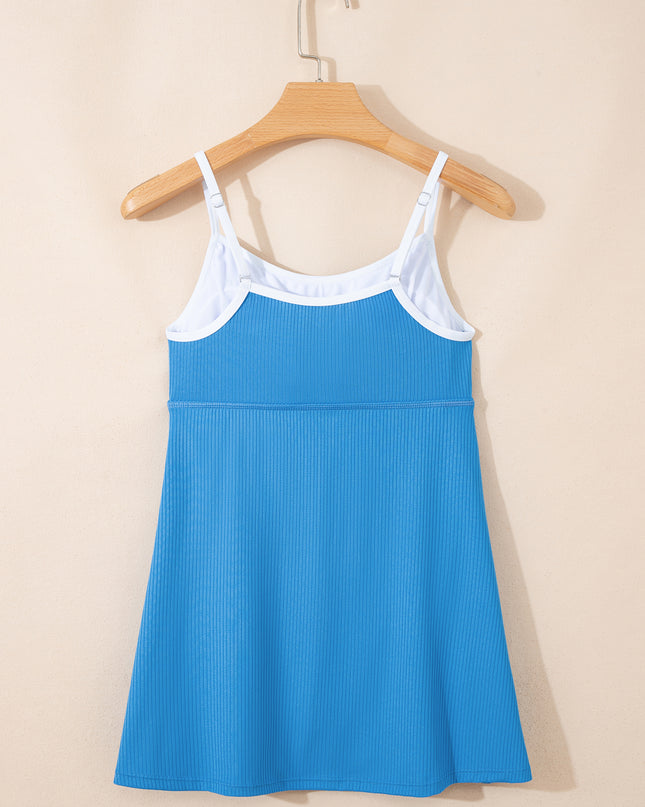 Russet Orange Color Block Edge Ribbed Pocketed Lined Swim Dress