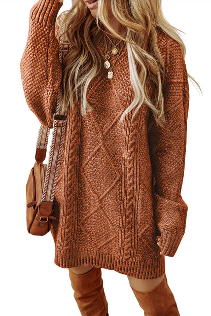 Parchment Cable Knit Drop Shoulder Loose Fit Sweater Dress