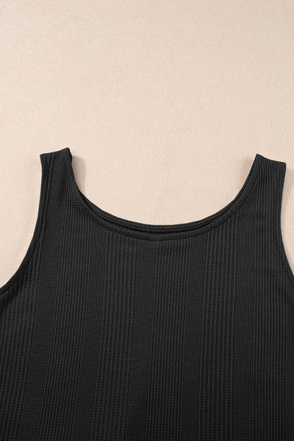 Beau Blue Solid Color Ribbed Ruffle Tank Top and Pants Set