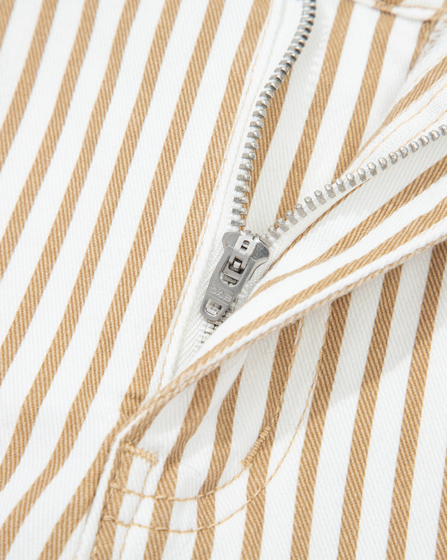Khaki Stripe Casual Barrel Jeans