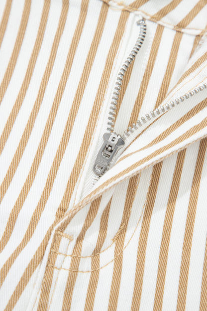 Khaki Stripe Casual Barrel Jeans