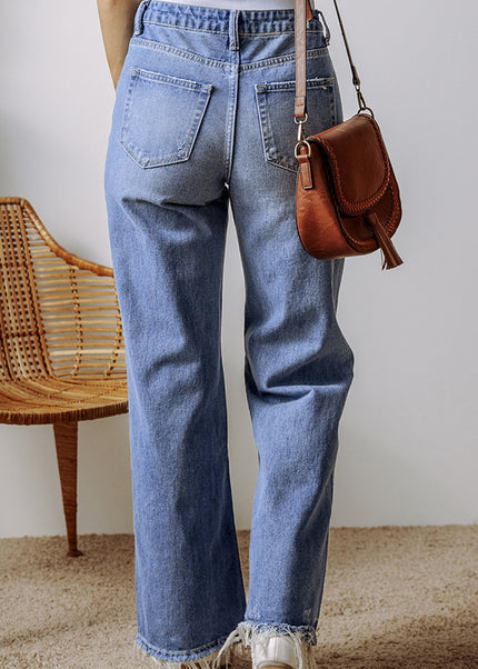 Ashleigh Blue Distressed Raw Hem Straight Leg High Waist Jeans