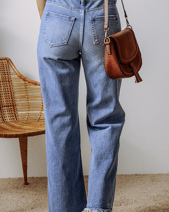 Ashleigh Blue Distressed Raw Hem Straight Leg High Waist Jeans