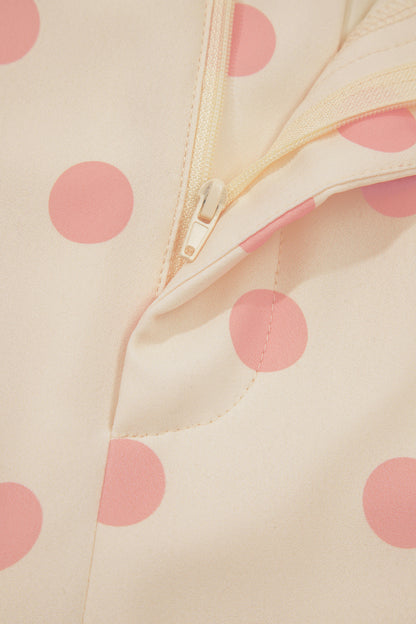 White Polka Dot Print Patched Pocket Loose Pants