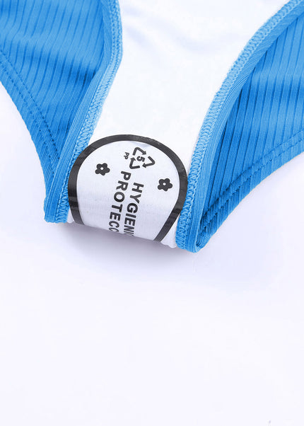 Sky Blue Adjustable Straps Ribbed Knit One Piece Swimsuit