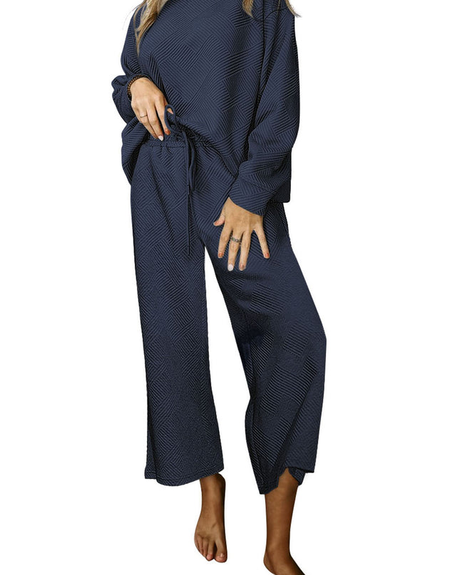 Navy Blue Ultra Loose Textured 2pcs Slouchy Outfit Set